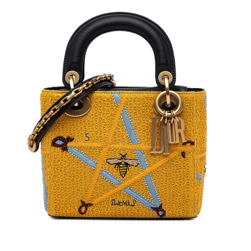 Dior Mini Embroidered Canvas Swords Lady Satchel - Yellow - Image 1