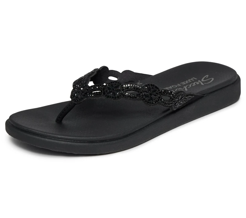 Skechers Meditation Luxe Rhinestone Laser Cut 3-Point Thong Sandals for Women with Luxe Foam