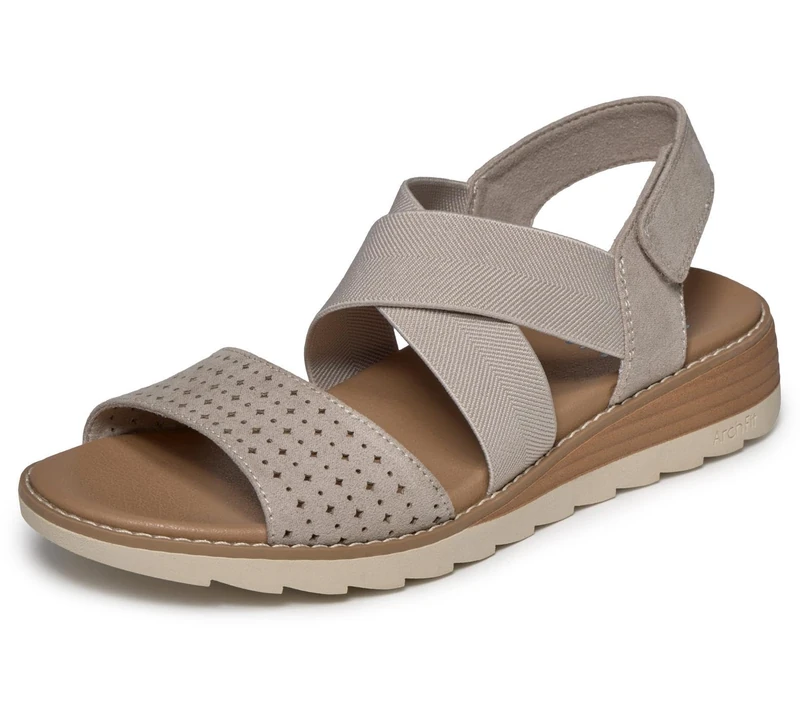 Skechers BOBS Arch Fit Perforated Vamp Cross Strap Sandal Taupe