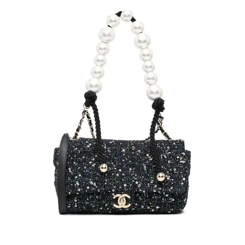 Chanel Pre-Loved Medium Tweed Pearl Handle Flap Handbag