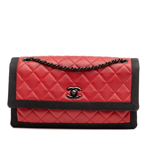 Chanel Pre-Loved Medium Quilted Lambskin Grosgrain Two Tone Flap