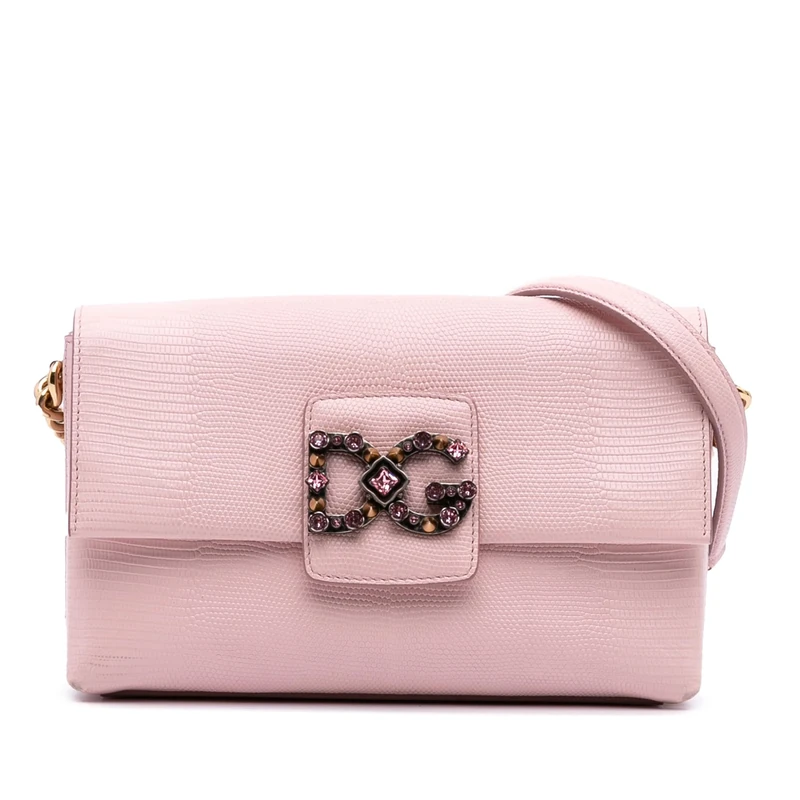 Pre-Loved Iguana Embossed Calfskin Crystal Embellished DG Millennials Crossbody