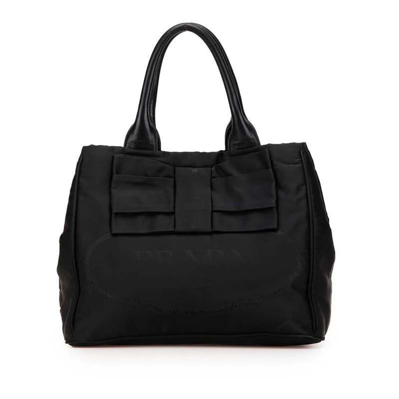 Prada Pre-Loved Tessuto Canapa Logo Bow Satchel
