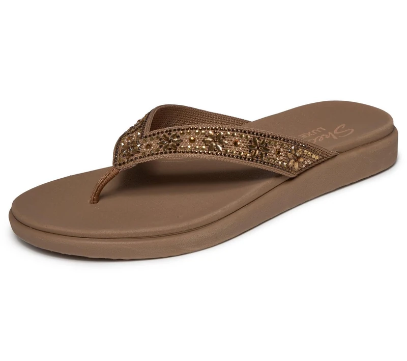 Skechers Women's Meditation Luxe Floral Rhinestone and Pearl 3-Point Thong Sandals with Luxe Foam