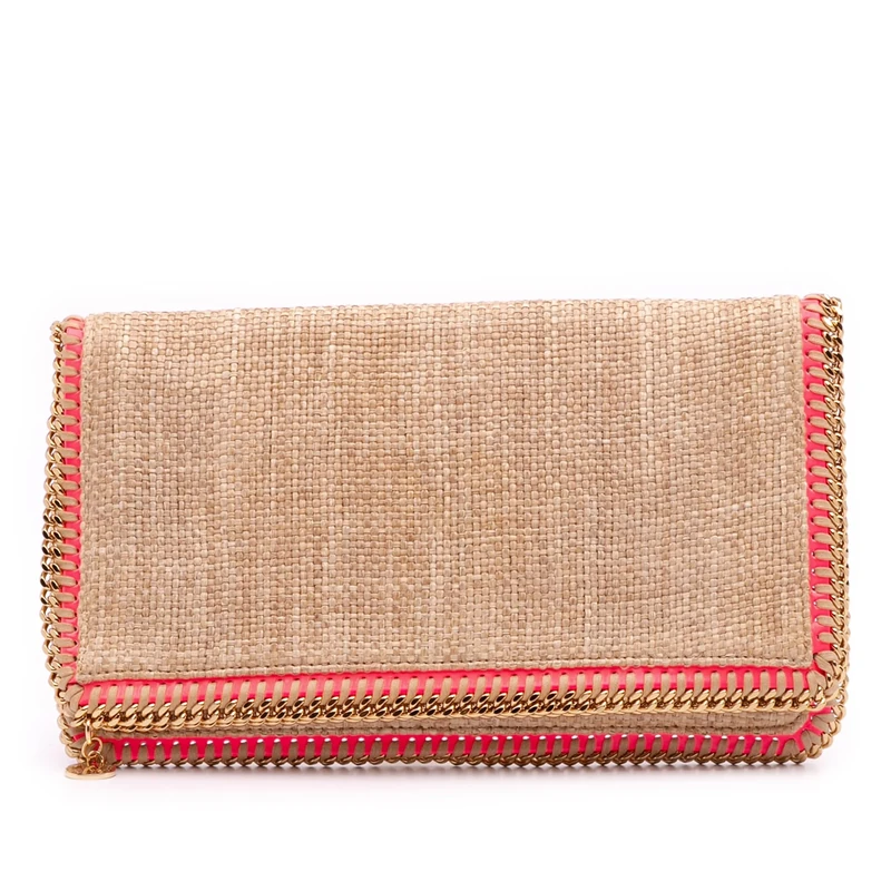 Stella McCartney Pre-Loved Raffia Falabella Fold Over Clutch Bag