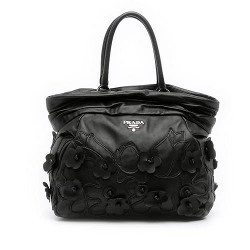 Prada Nappa Intarsio Flower Shopping Tote - Black Leather
