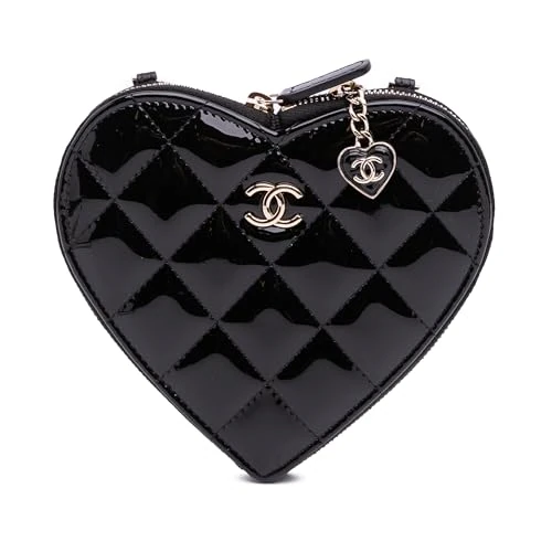 Chanel Pre-Loved Quilted Patent Calfskin CC Heart Clutch With Chain Crossbody Bag