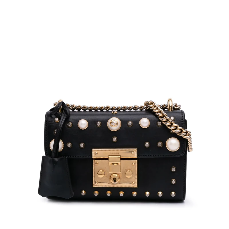Gucci Pre-Loved Small Pearl Studded Leather Padlock Crossbody