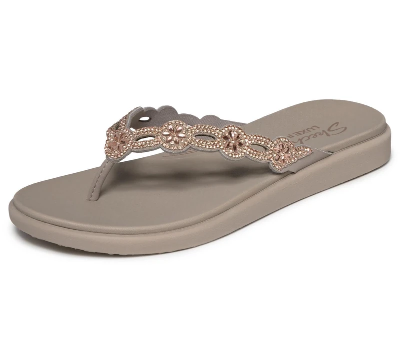Skechers Meditation Luxe Rhinestone Laser Cut 3-Point Thong Sandals for Women with Luxe Foam
