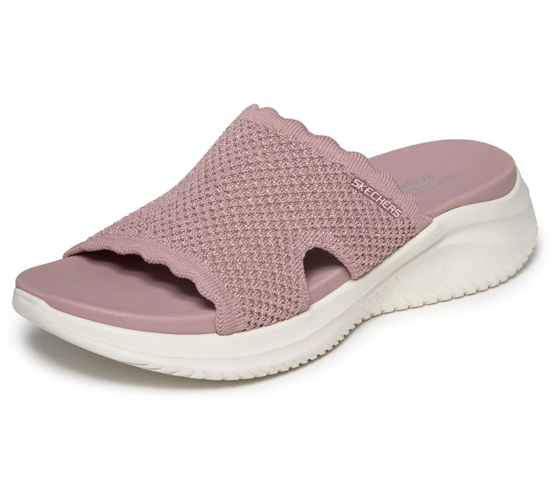 Skechers Women's Scalloped Shimmer Knit Slide Sandals with Yoga Foam