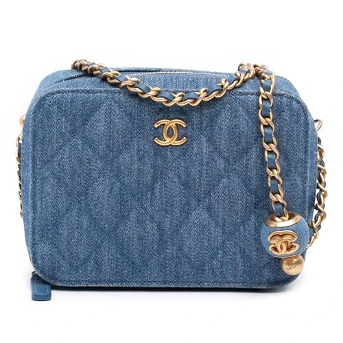 Chanel Pre-Loved Quilted Denim Pearl Crush Camera Bag Crossbody