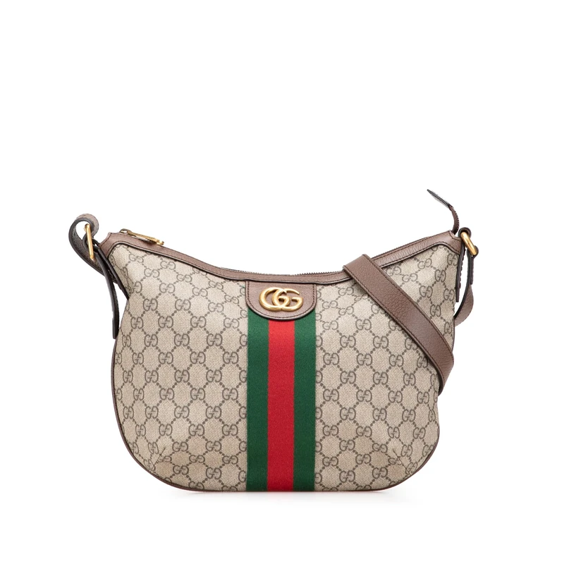 Gucci Pre-Loved Small GG Supreme Web Ophidia Half Moon Crossbody