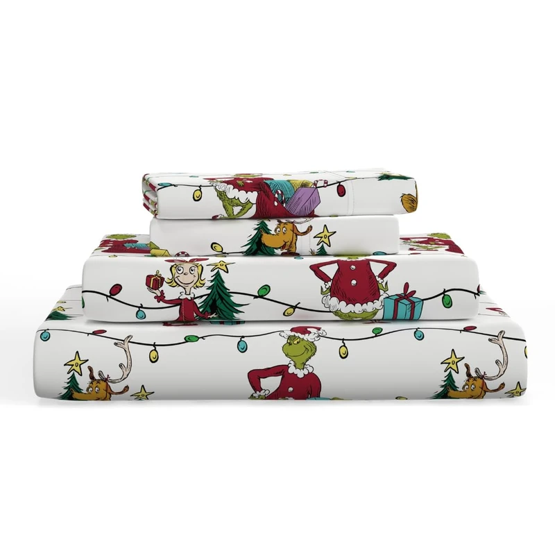 Grinch by Dr. Seuss Holiday & Christmas Bedding Super Soft 100% Cotton Flannel Sheet Set, Twin, (Official Dr. Seuss Product) by Franco