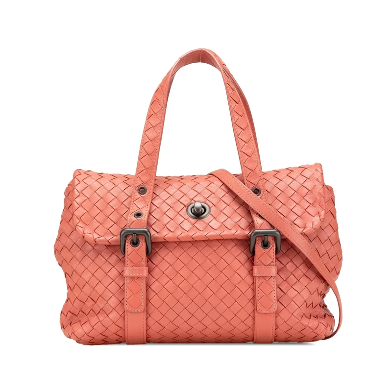 Bottega Veneta Pre-Loved Leather Intrecciato Flap Satchel Handbag