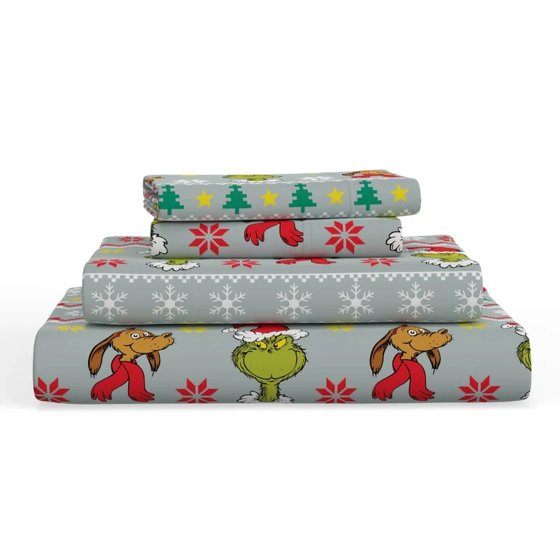 Grinch by Dr. Seuss Holiday & Christmas Bedding Super Soft 100% Cotton Flannel Sheet Set, Queen, (Officially Licensed Product) by Franco