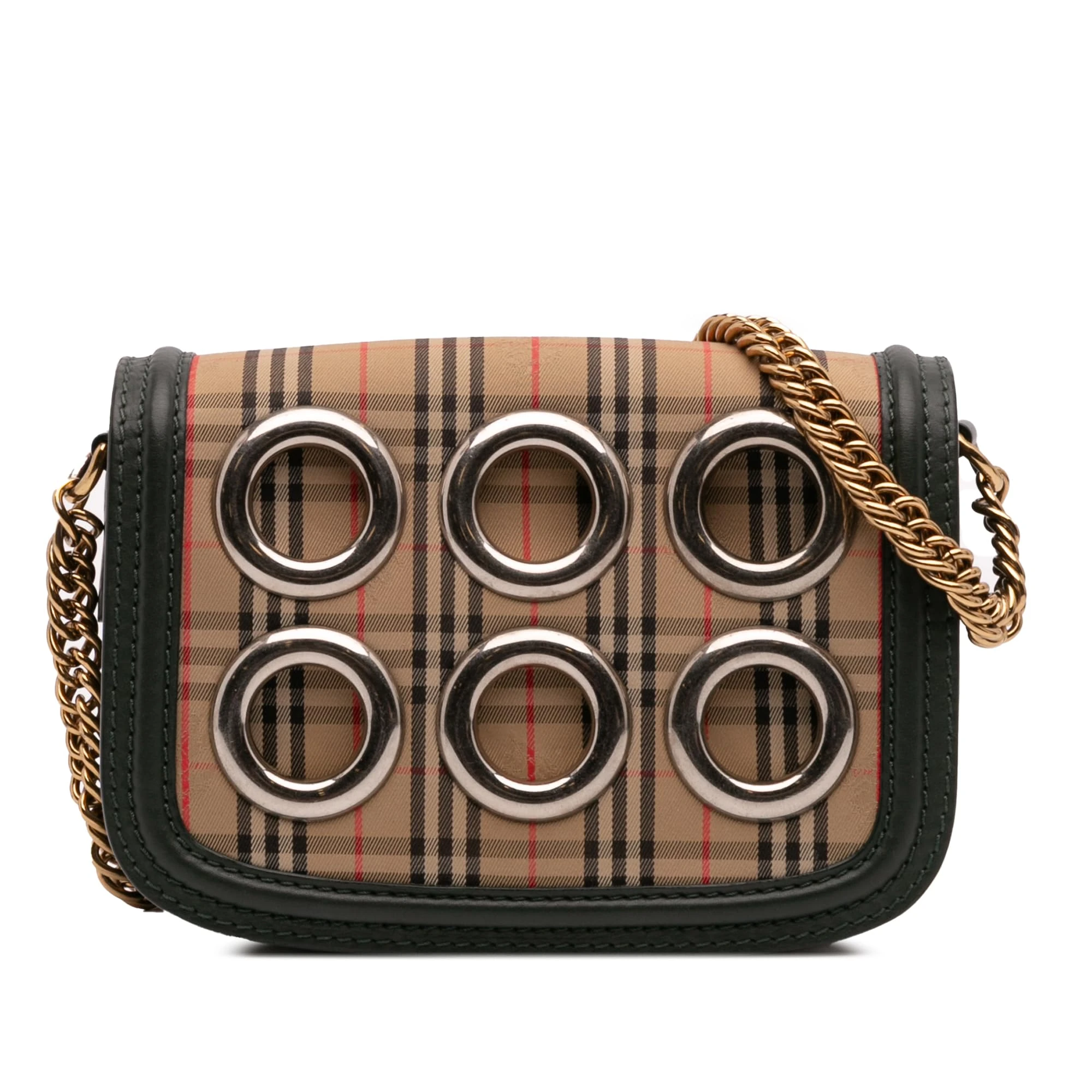 BURBERRY Pre-Loved 1983 Knight Check Canvas and Smooth Calfskin Grommet Chain Crossbody