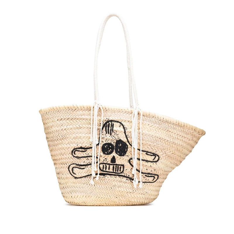 Celine Pre-Loved Andre Butzer Large Raffia Classic Wanderer Embroidered Shopping Tote Bag