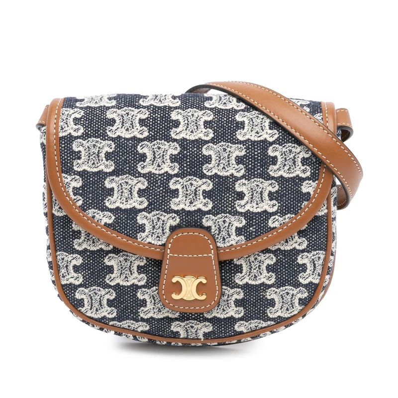 Celine Pre-Loved Mini Triomphe Canvas And Calfskin Besace Crossbody Bag