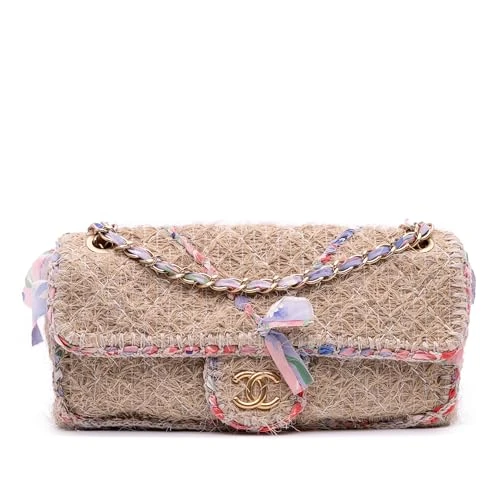 Chanel Pre-Loved CC Straw Country Flap Shoulder Bag