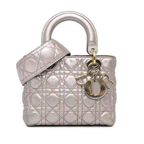 Dior Pre-Loved Small Metallic Grained Calfskin Cannage Supple Lady Handbag