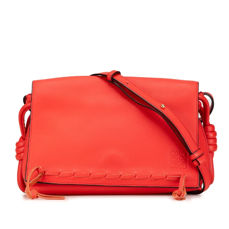 Pre-Loved Leather Flamenco Knot Whipstitch Crossbody Bag