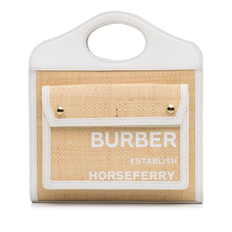 BURBERRY Pre-Loved Pocket Raffia Satchel Handbag