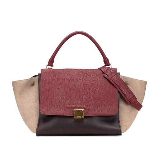 Celine Medium Tricolor Leather Trapeze Satchel - Red/Brown - Image 1