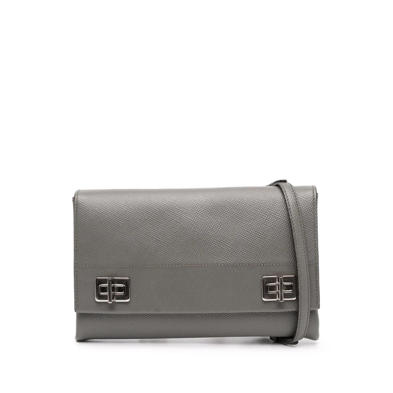Prada Pre-Loved Saffiano Cuir Twist Lock Chain Flap Crossbody Bag