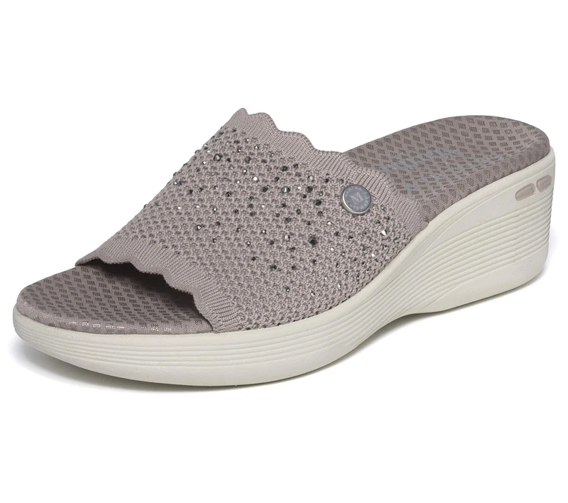 Skechers Martha Stewart: Pier-Lite Light Essence Rhinestone Embellished Knit Slide Sandals Taupe - Image 1