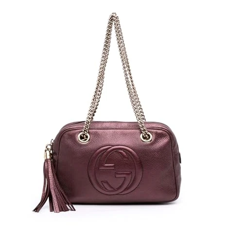 Gucci Pre-Loved Metallic Leather Soho Chain Zip Shoulder Bag