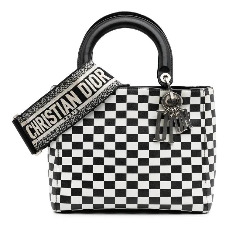 Dior Pre-Loved Medium Calfskin Checkered Lady Handbag