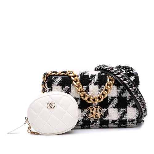 Pre-Loved Houndstooth Tweed 19 Wallet On Chain