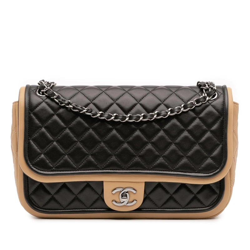 Chanel Pre-Loved Jumbo Classic Bicolor Lambskin Twist Flap