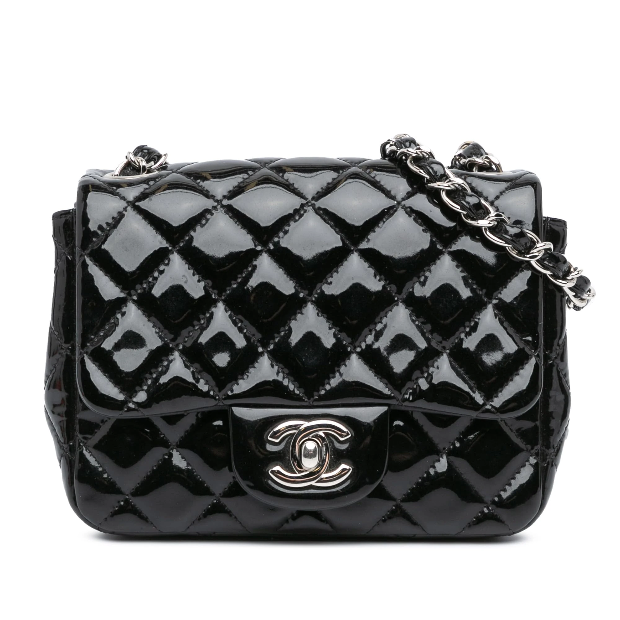 Chanel Pre-Loved Mini Square Classic Patent Single Flap Crossbody Bag