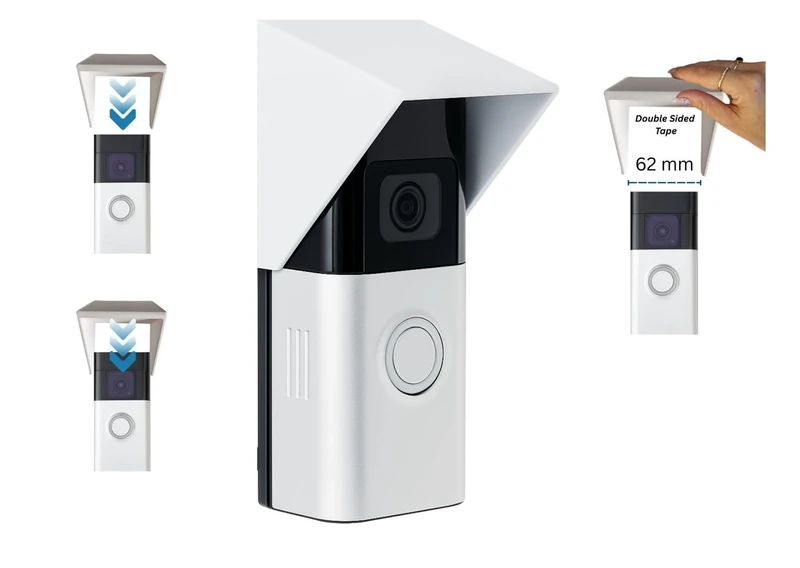 Video Doorbell Rain and Sun Cover – Compatible with Ring Battery Doorbell 3, 3 Plus, 4, and Battery Plus (62 mm Width Only) – 55 mm Extended Weatherproof Anti-Glare Protective Housing – Flat White 2