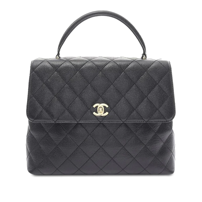 Chanel Pre-Loved CC Quilted Caviar Kelly Top Handle Bag
