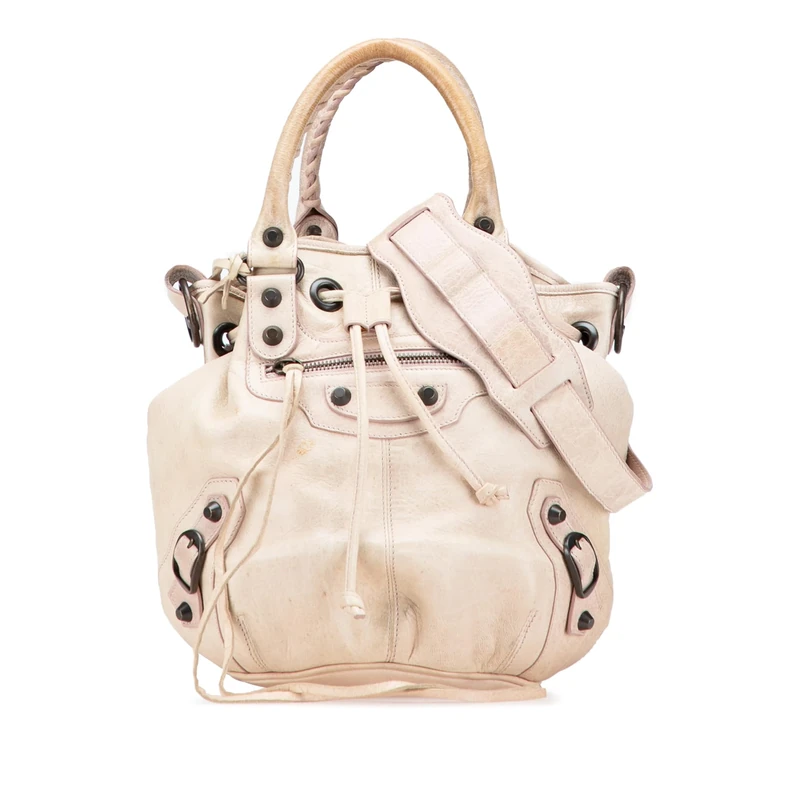 Balenciaga Pre-Loved Mini Lambskin Motocross Pompon Bag Satchel
