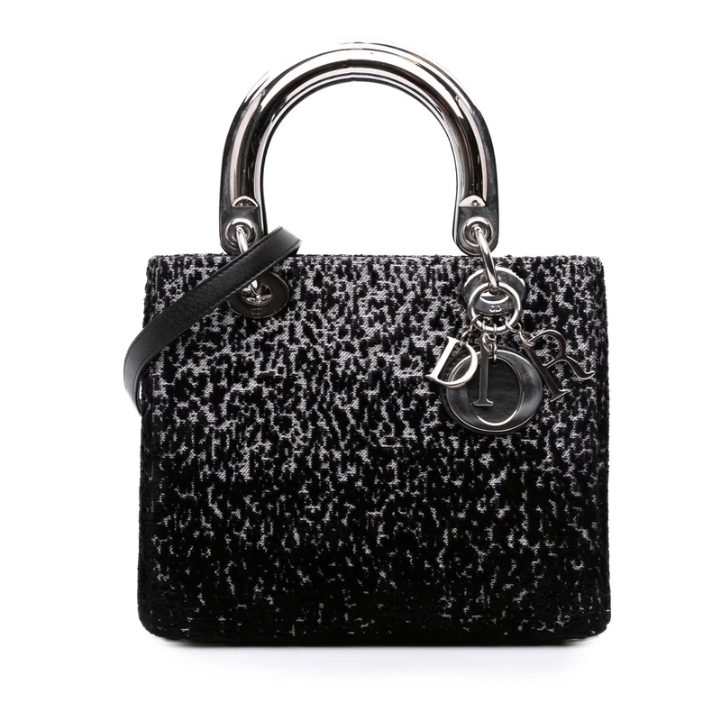 Pre-Loved Medium Velvet And Canvas Lady D Lite Handbag