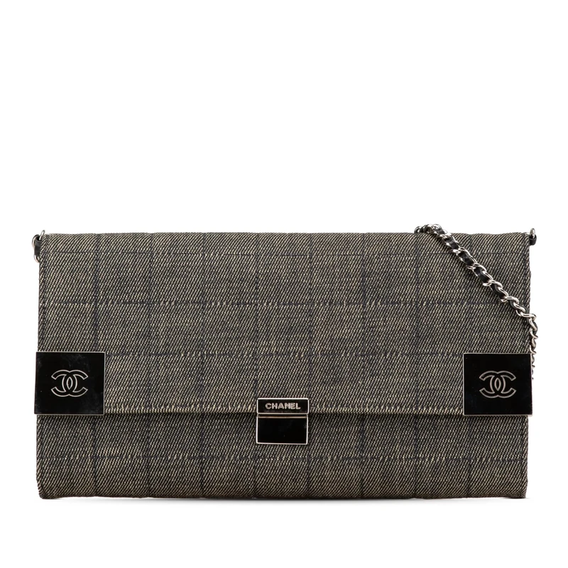 Chanel CC Choco Bar Denim Chain Flap Shoulder Bag - Gray