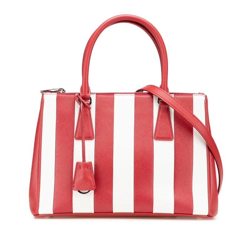 Prada Pre-Loved Small Bicolor Saffiano Galleria Double Zip Satchel Handbag
