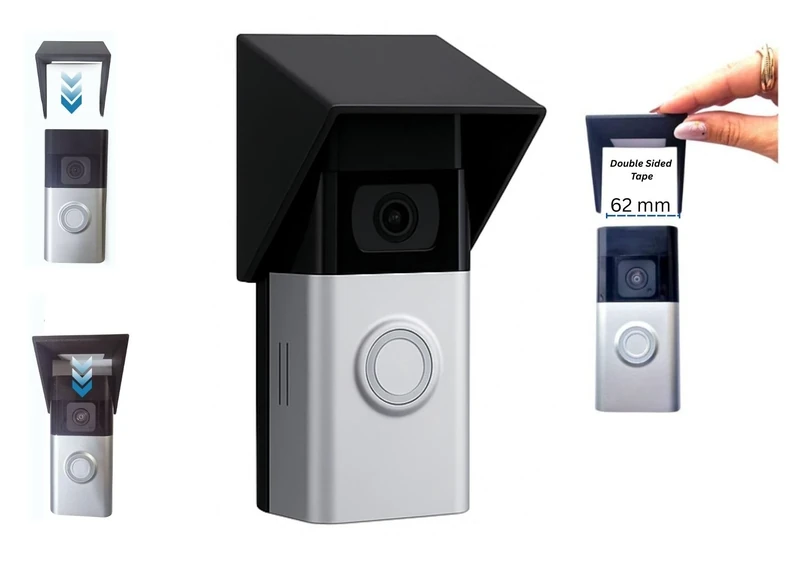 Video Doorbell Rain and Sun Cover – Compatible with Ring Battery Doorbell 3, 3 Plus, 4, and Battery Plus (62 mm Width Only) – 55 mm Extended Weatherproof Anti-Glare Protective Housing – Flat Black 1