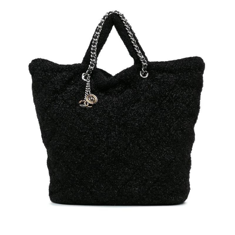 Chanel Large Quilted Knit Pluto Glitter Satchel - Black - Image 1