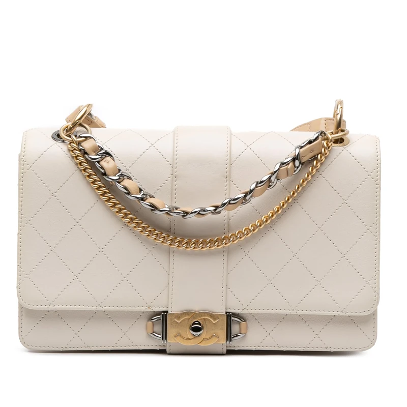 Pre-Loved CC Stitched Calfskin Chain Flap Handbag