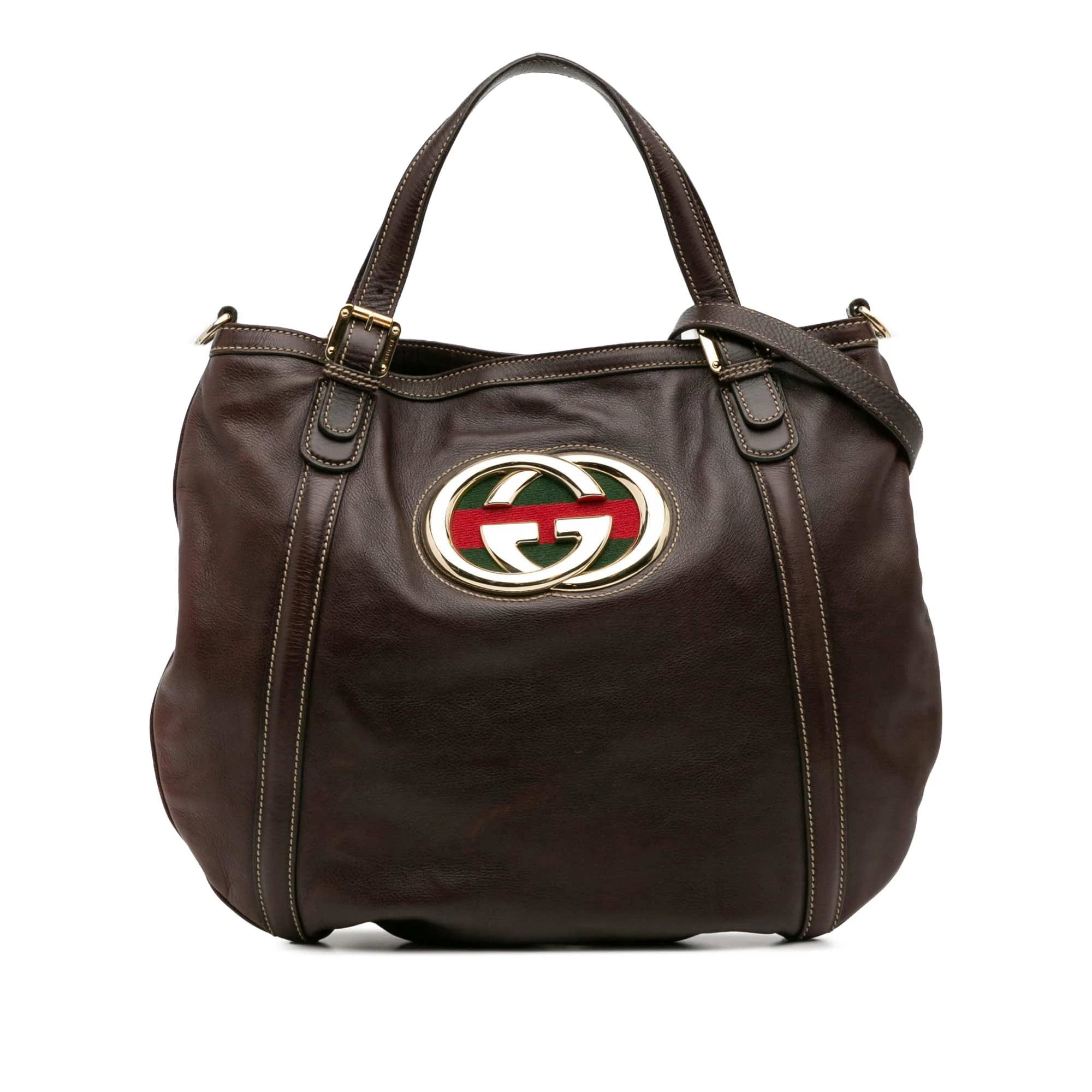 Gucci Pre-Loved Medium Leather Web Britt Satchel