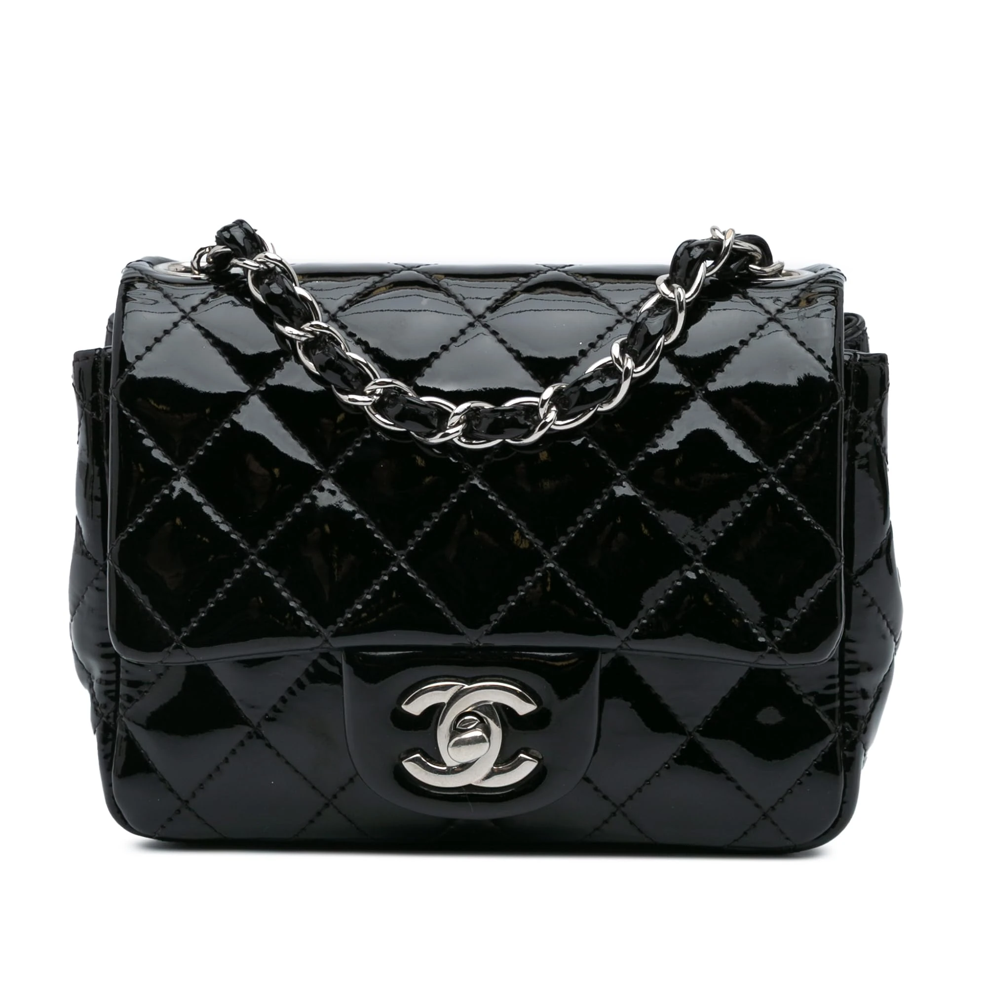 Chanel Pre-Loved Mini Square Classic Patent Single Flap Crossbody Bag