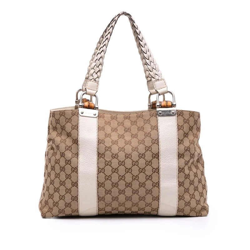 Gucci Pre-Loved Medium GG Canvas Bamboo Libeccio Tote