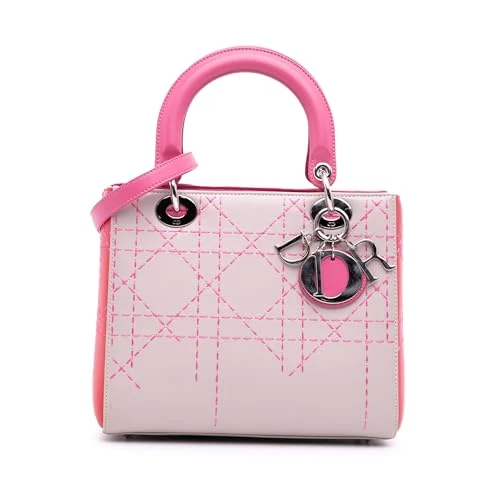 Dior Pre-Loved Medium Tricolor Lambskin Macrocannage Stitched Lady Handbag