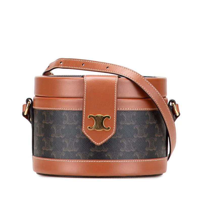 Celine Pre-Loved Medium Triomphe Coated Canvas Tambour Crossbody Bag