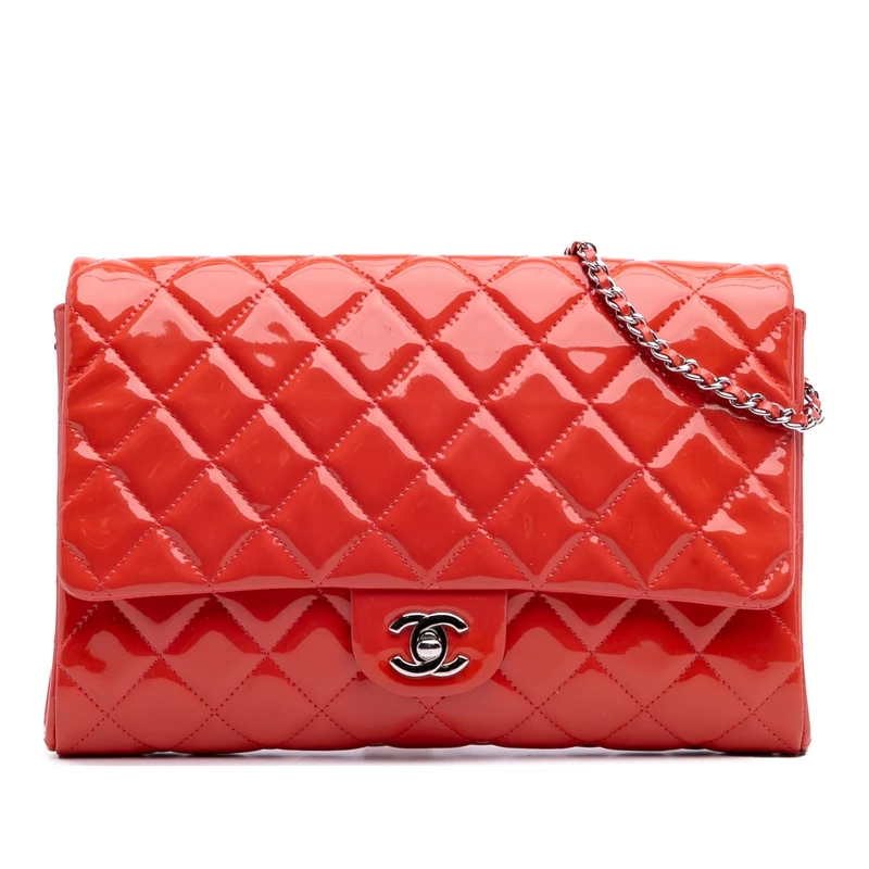 Pre-Loved CC Quilted Patent Clutch with Chain