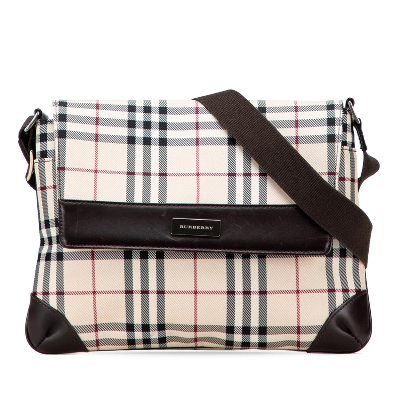 BURBERRY Pre-Loved House Check Canvas Flap Crossbody Bag